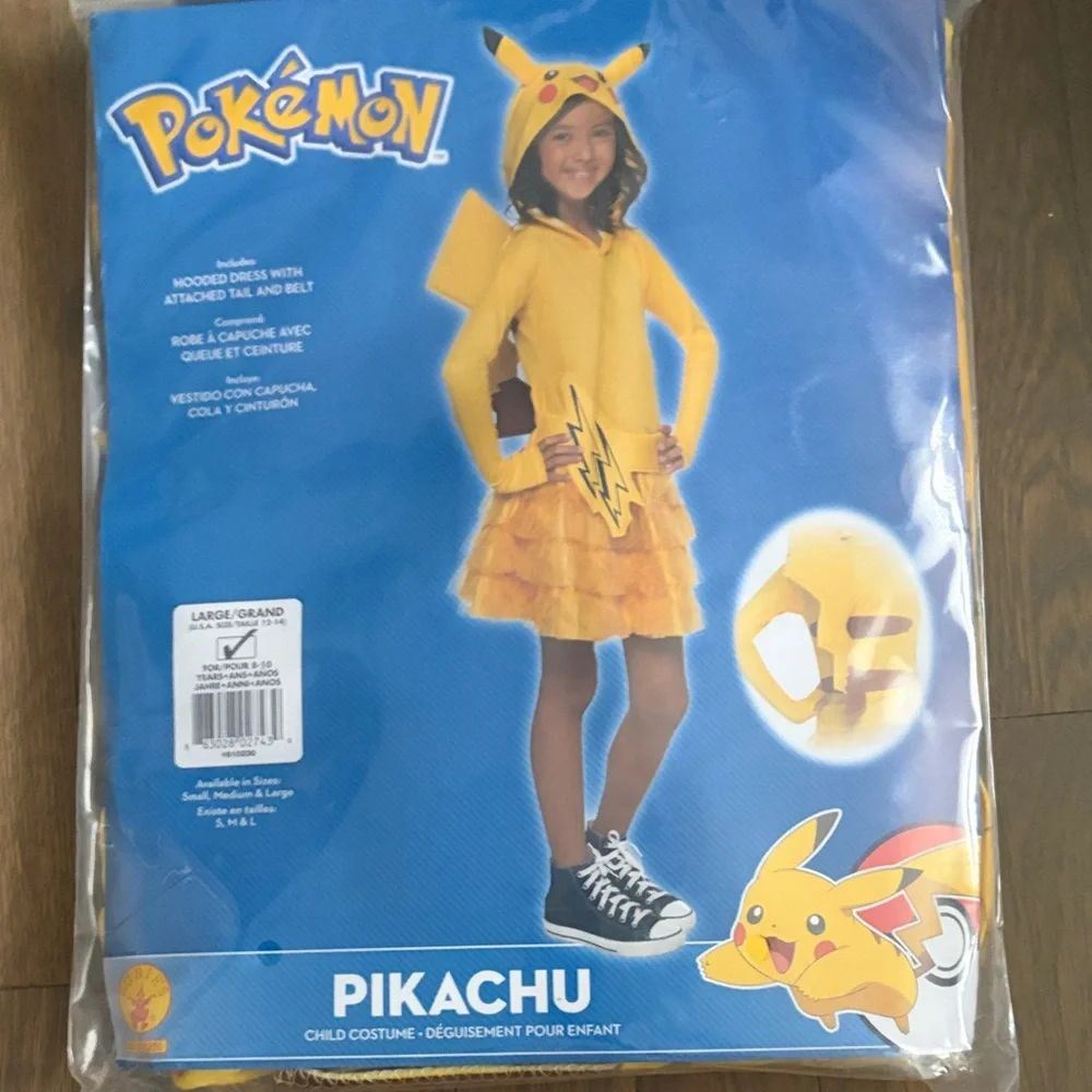 Rubie's Pikachu Yellow Hooded Dress Costume with Lightning Bolt Belt NWT LARGE - Picture 1 of 4